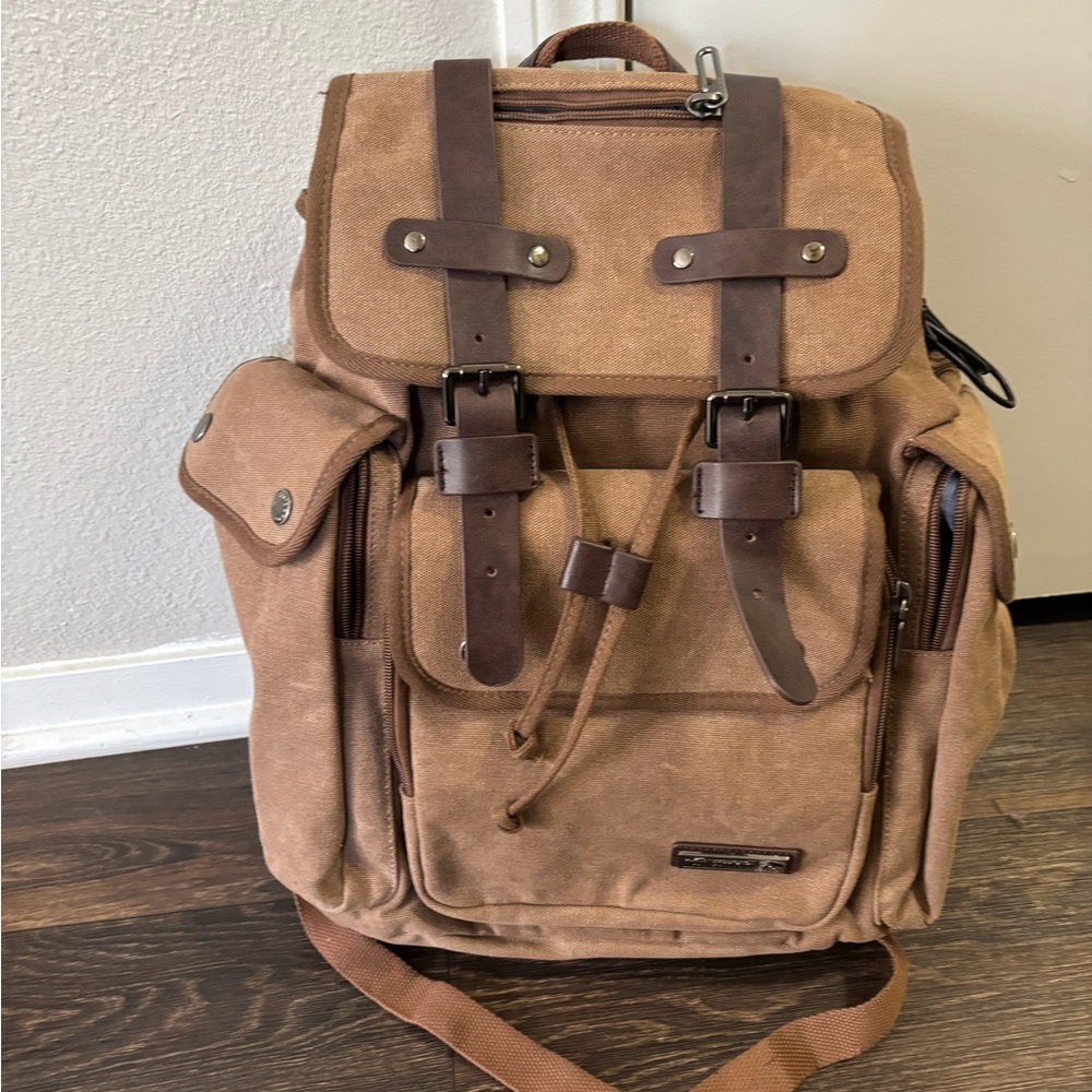 WITZMAN Backpack Canvas Travel Backpack Vintage For Men Brown